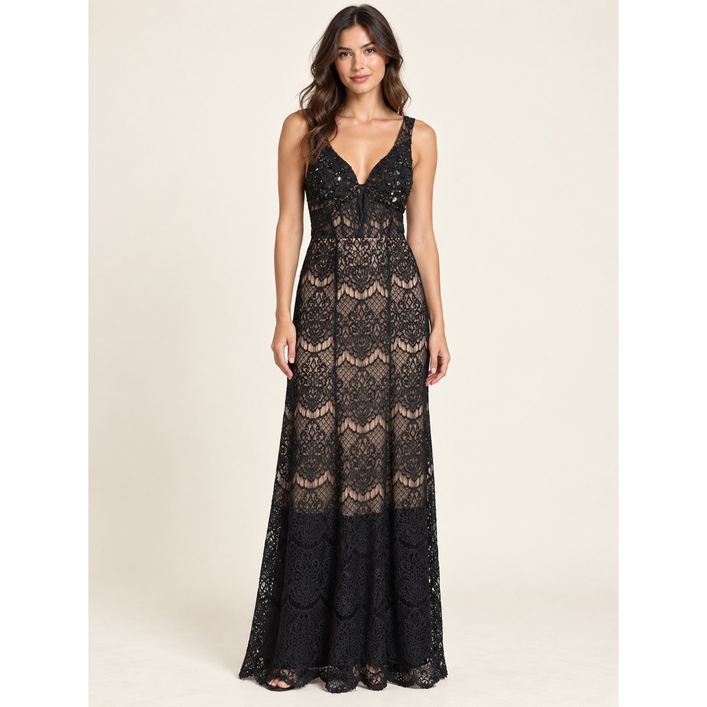 Say Yes to the Prom Black Lace Corset Back Formal Gown Dress Size 0
